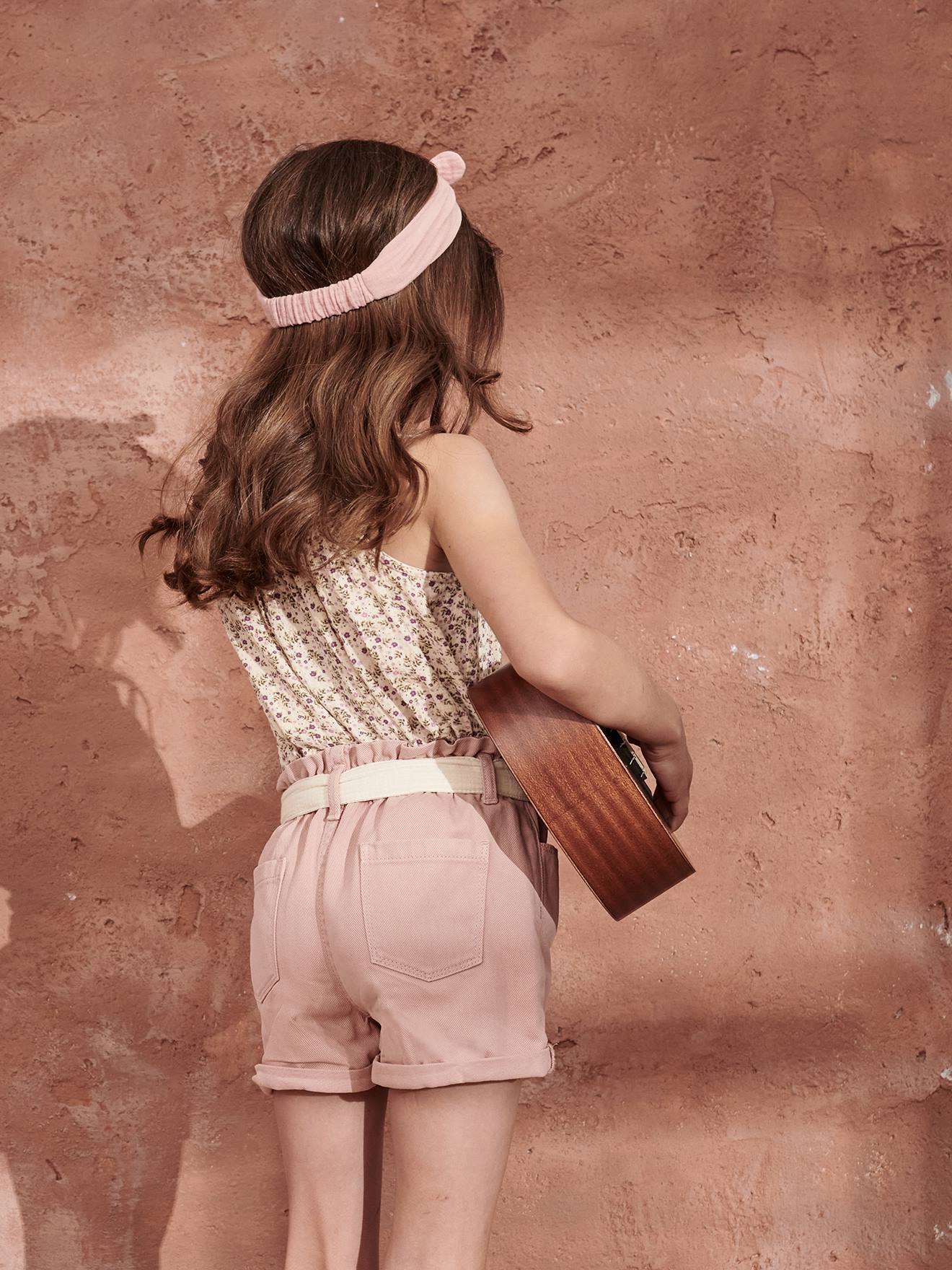 Vertbaudet Mädchen Paperbag-Shorts mit Stoffgürtel - sandfarben