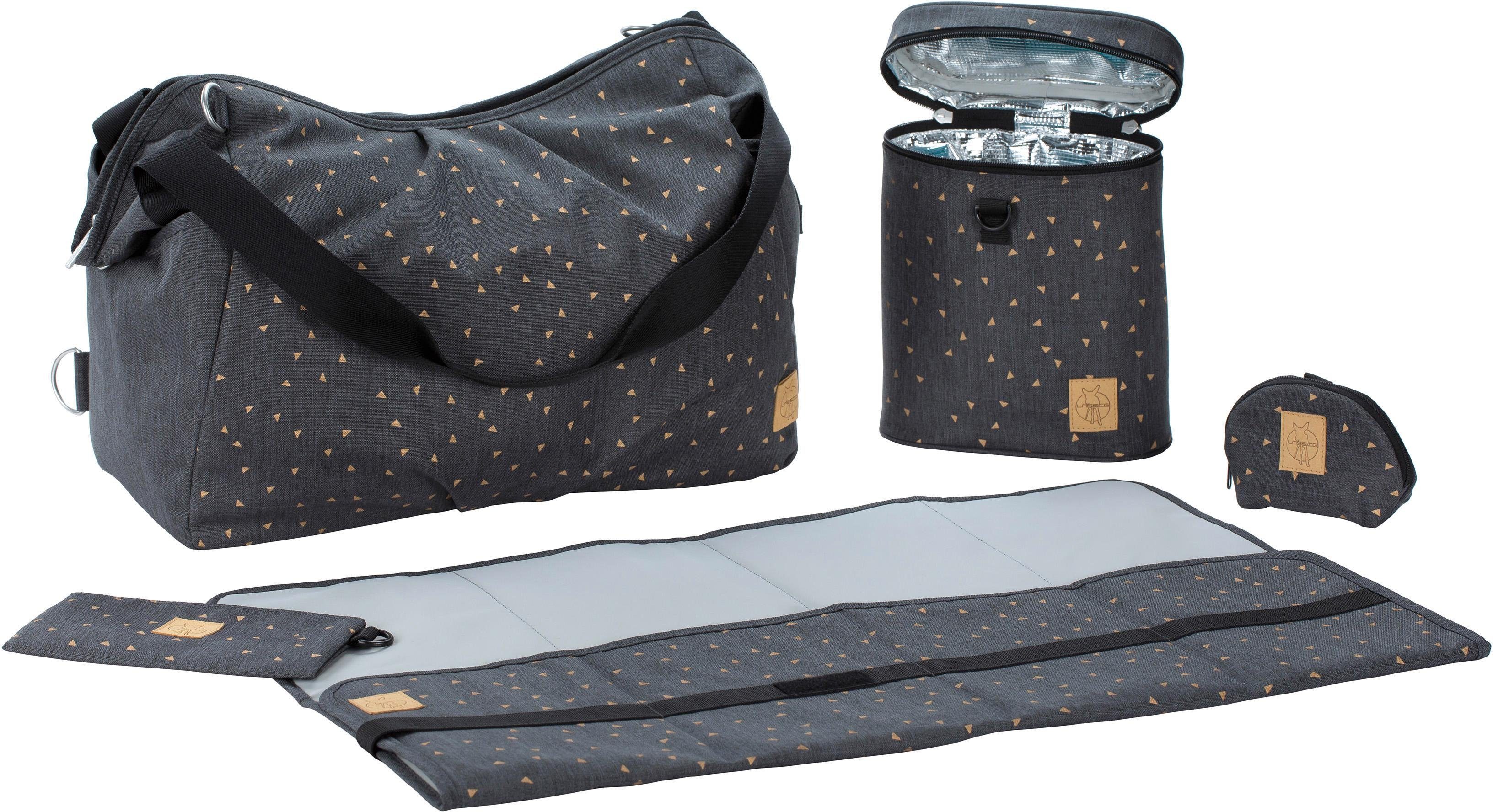 LÄSSIG Wickeltasche Casual, Twin Bag Triangle, Dark Grey, mit Rucksackfunktion und Wickelunterlage; PETA-approved vegan