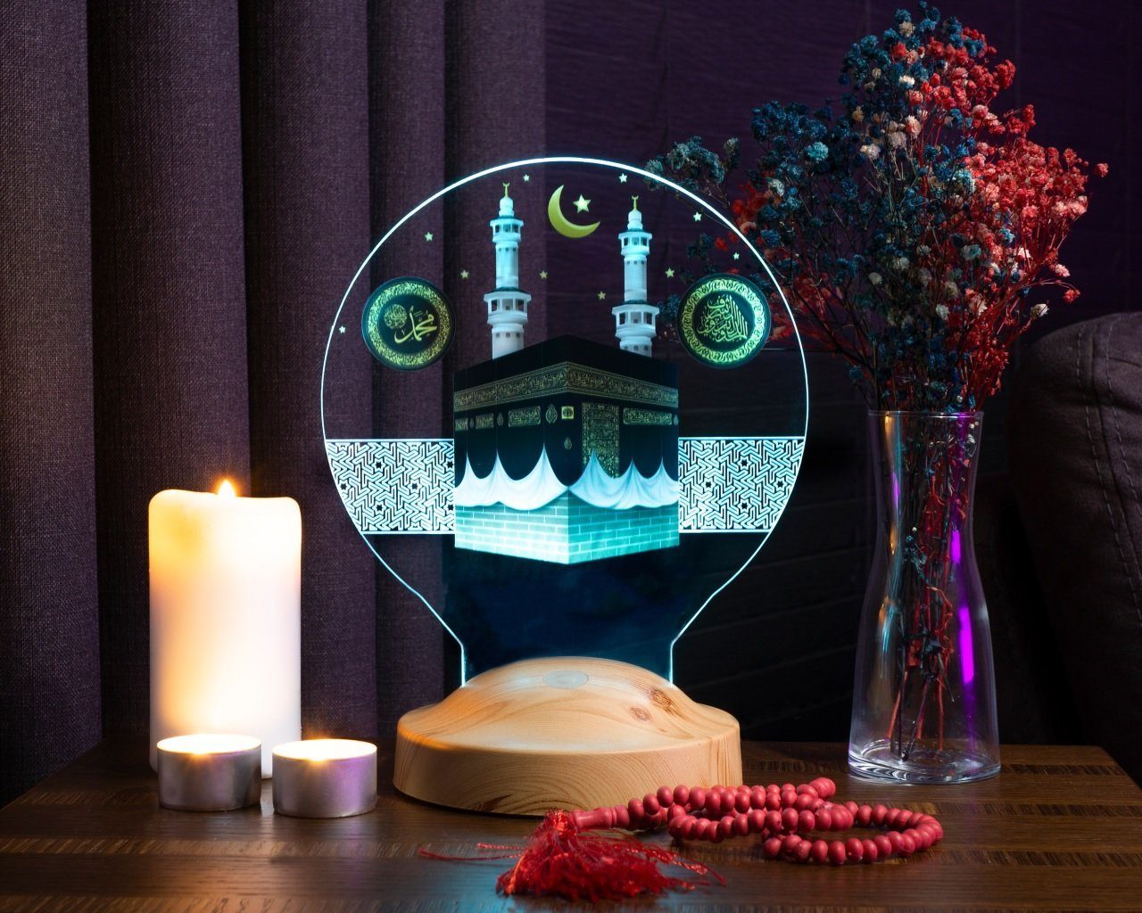 Geschenkelampe LED Nachttischlampe Kaaba Nachtlampe Islamic Dekoanlass Geschenk für Muslimischen Freund, LED fest integriert, 6 Farben, LED Lampe