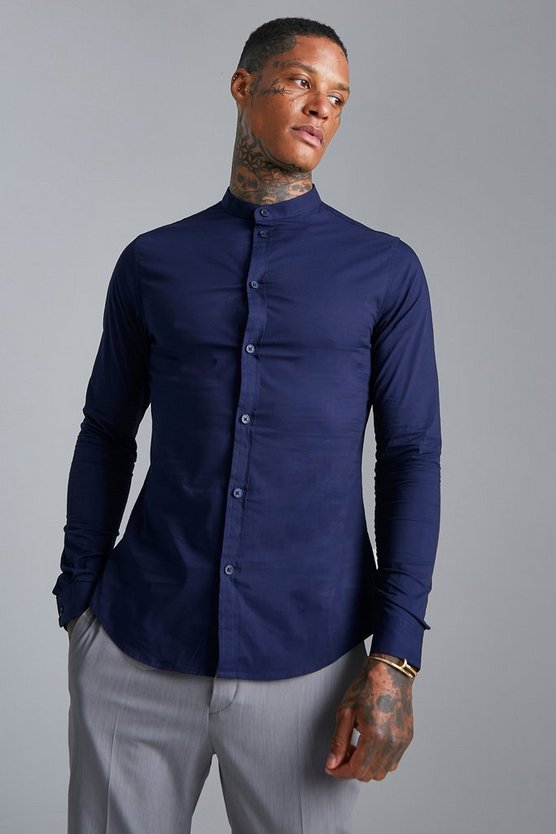 Langärmliges Slim-Fit Grandad-Hemd