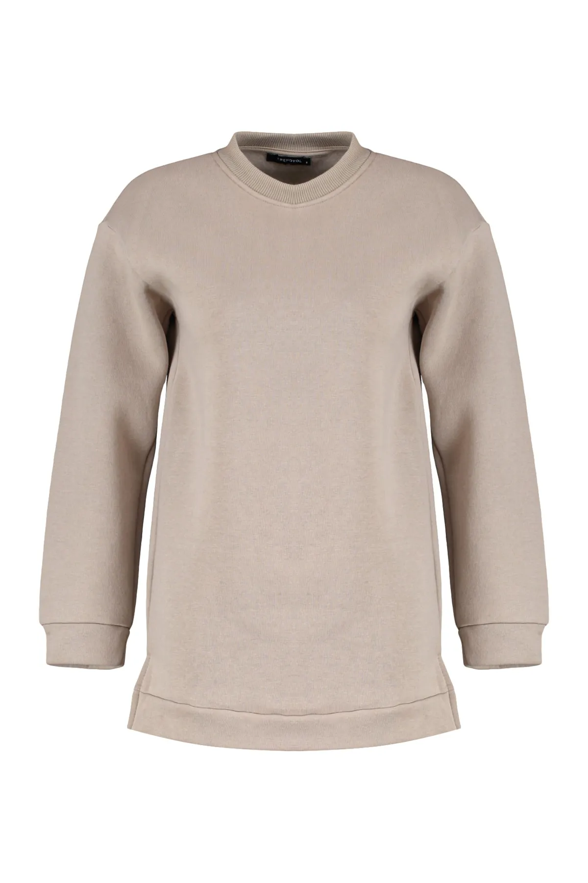 Trendyol Modest  Leichtes, nerzfarbenes, detailliertes Basic-Strick-Sweatshirt mit Schlitz TCTAW23TW00011