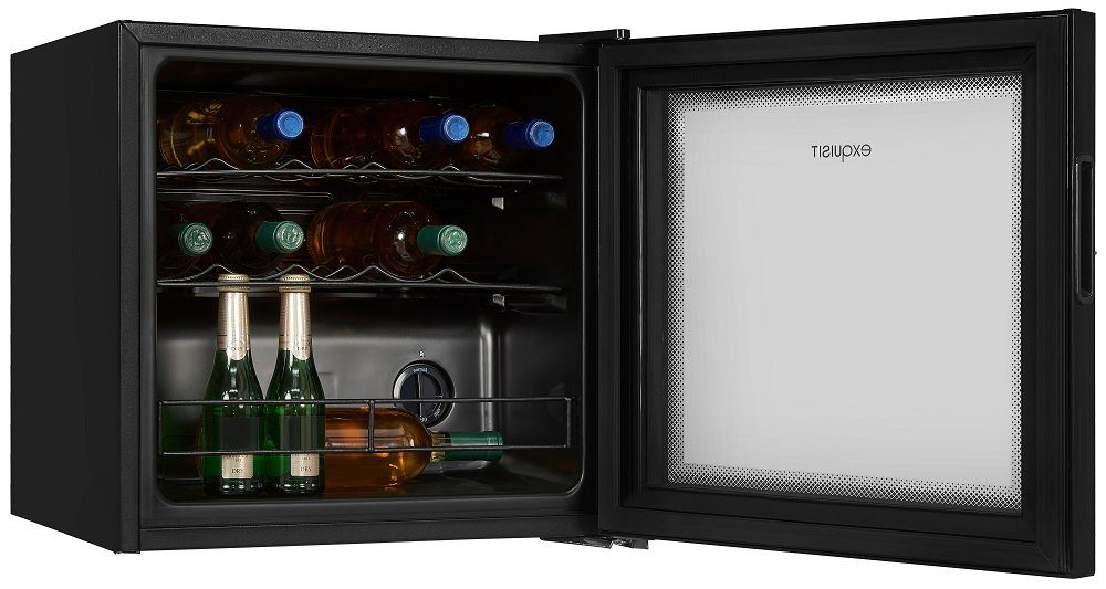 exquisit Weinkühlschrank WS1-12-GT-030G,für 14 Flaschen Isolierglastür schwarz EEK: G