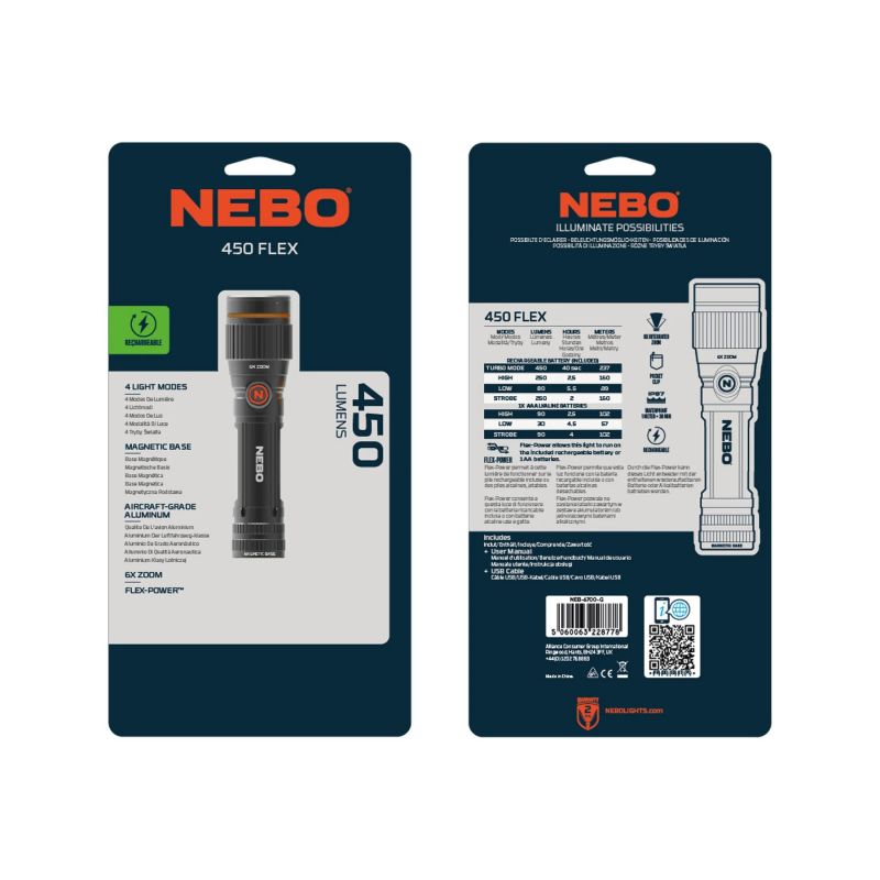 NEBO REDLINE FLEX LED Taschenlampe Wiederaufladbare 450 Lumen LED