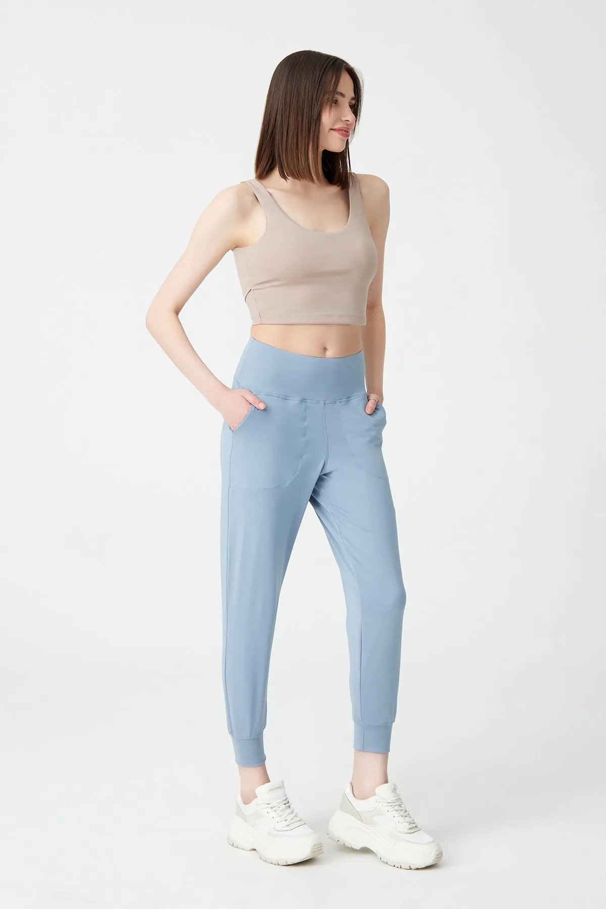LOS OJOS  Damen-Jogginghose mit hoher Taille in Blau und Grau