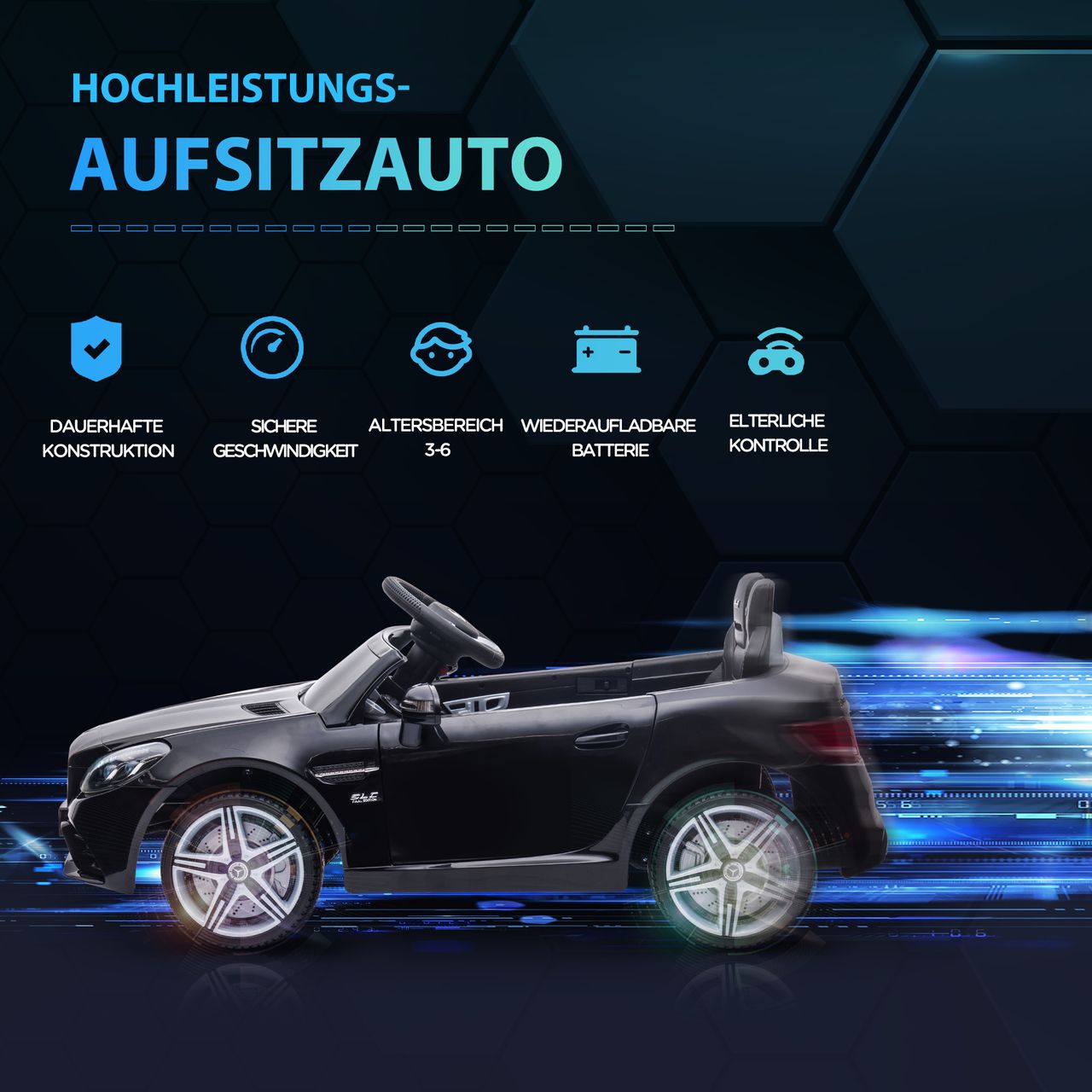 AIYAPLAY 12 V Kinder Elektroauto, Kinderfahrzeug, Kinderauto mit LED, Schwarz