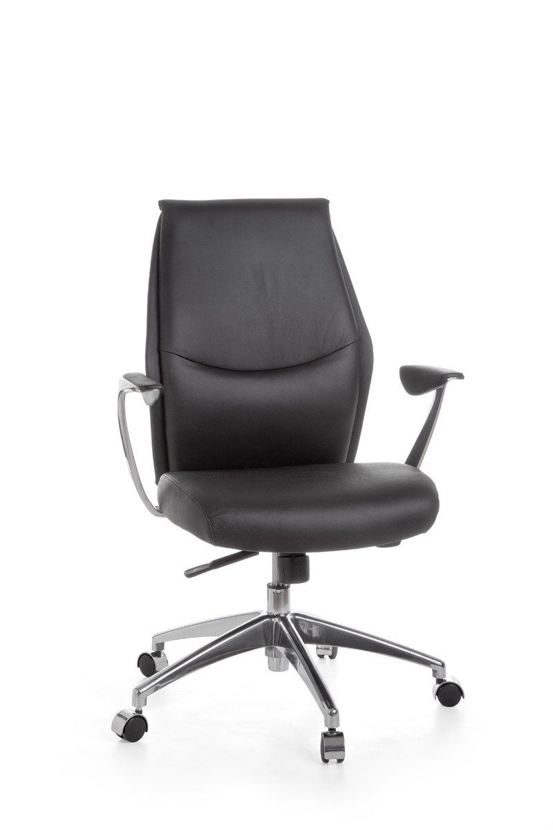 Amstyle Chefsessel SPM1.142 (Echtleder Schwarz, Bürostuhl XXL 120 kg Modern), Schreibtischstuhl Drehbar, Drehstuhl mit Armlehne