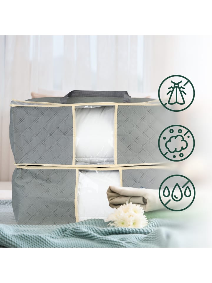 relaxdays 2 x Aufbewahrungstasche für Bettdecken in Grau - (B)60 x (H)25 x (T)44 cm günstig kaufen onesize