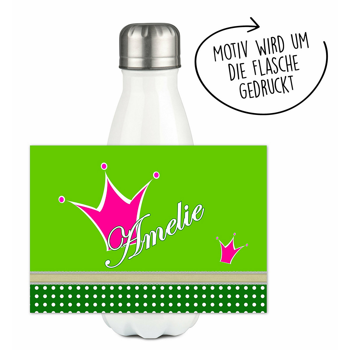 Edelstahl Kinder Thermoflasche / Trinkflasche bunt Krone Farbe pink apfelgrün Spülmaschinenfest, Auslaufsicher, Bruchfest, Doppelwandig, Für Heißgetränke geeignet, Mit Deckel, Isoliert