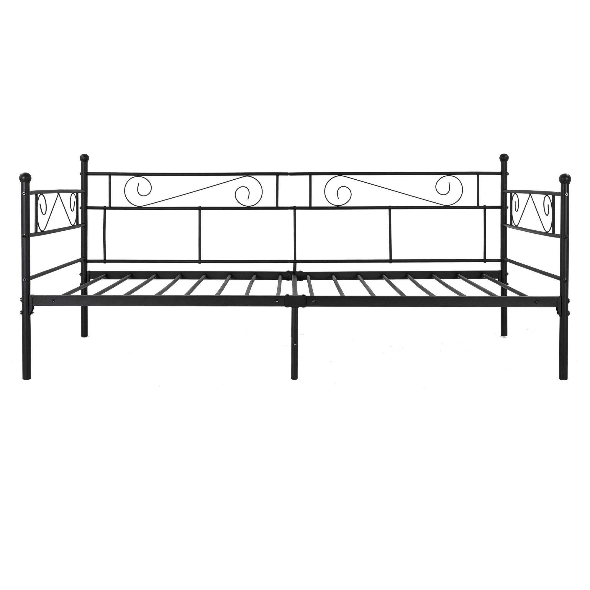 ML-DESIGN Metallbett Tagesbett Schlafzimmerbett Bettgestell Bettrahmen Schlafsofa Gästebett, Schwarz 90x200cm Stahlrahmen Lattenrost robust/leichte Montage