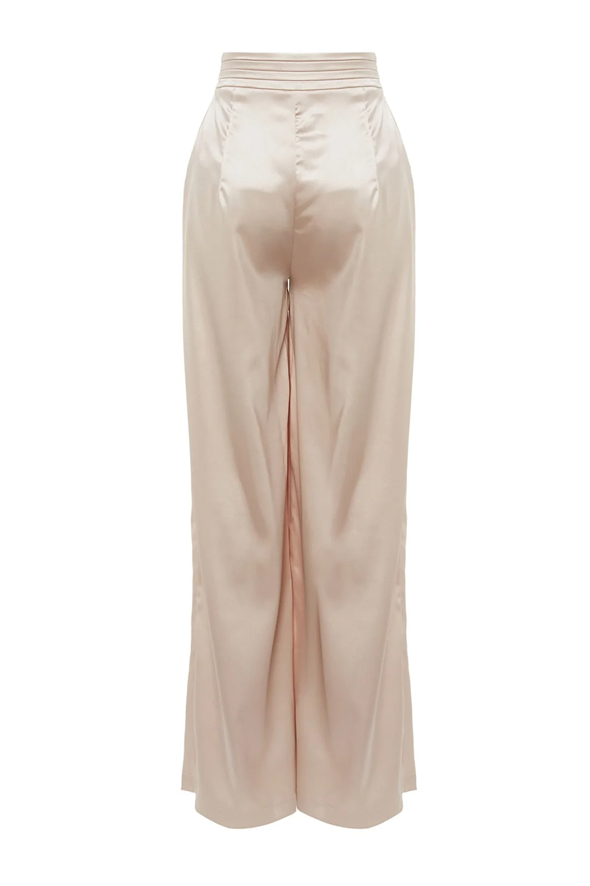 Trendyol Collection  Beigefarbene Satinhose mit weitem Bein TPRSS23PL00001