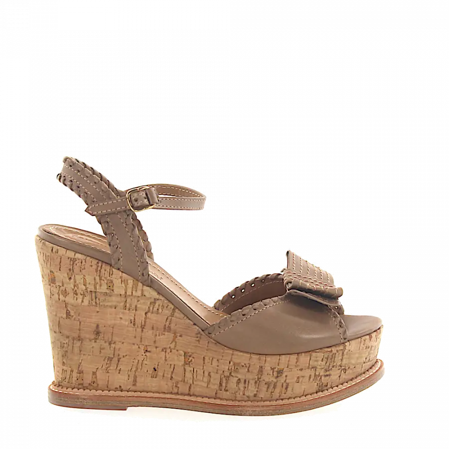 Rossano Bisconti - Wedge Sandalen 592 Leder braun Schleife - grau
