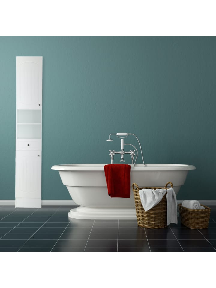 relaxdays Badhochschrank in Weiß - (B)30,5 x (H)173,5 x (T)32 cm günstig kaufen onesize