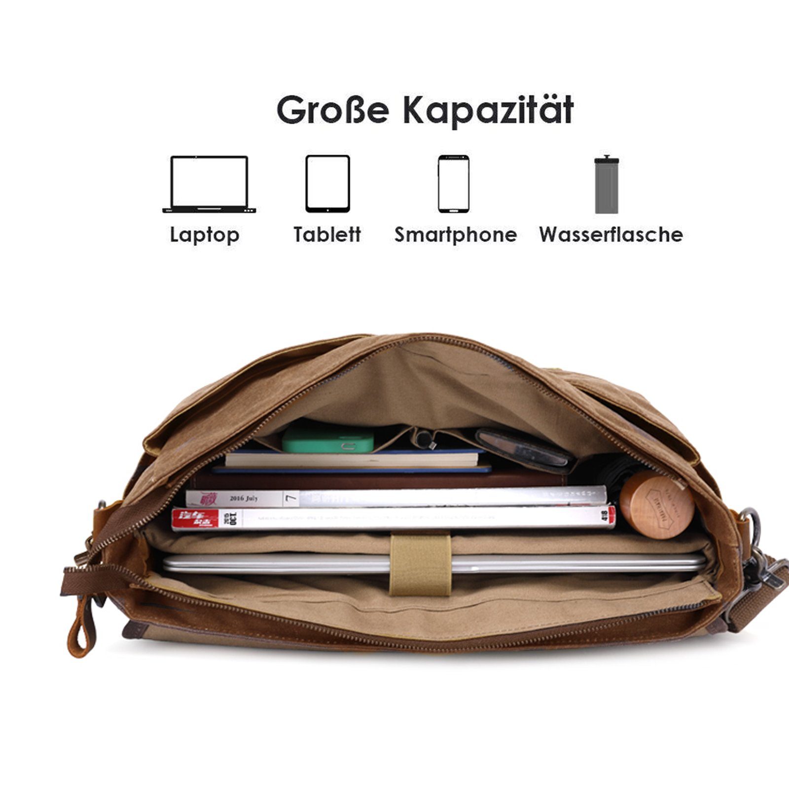 TAN.TOMI Aktentasche Aktentasche mit Schultergurt,Aktentasche Herren Leder, Business Tasche mit Tragegriff, Arbeitstasche mit Laptopfach