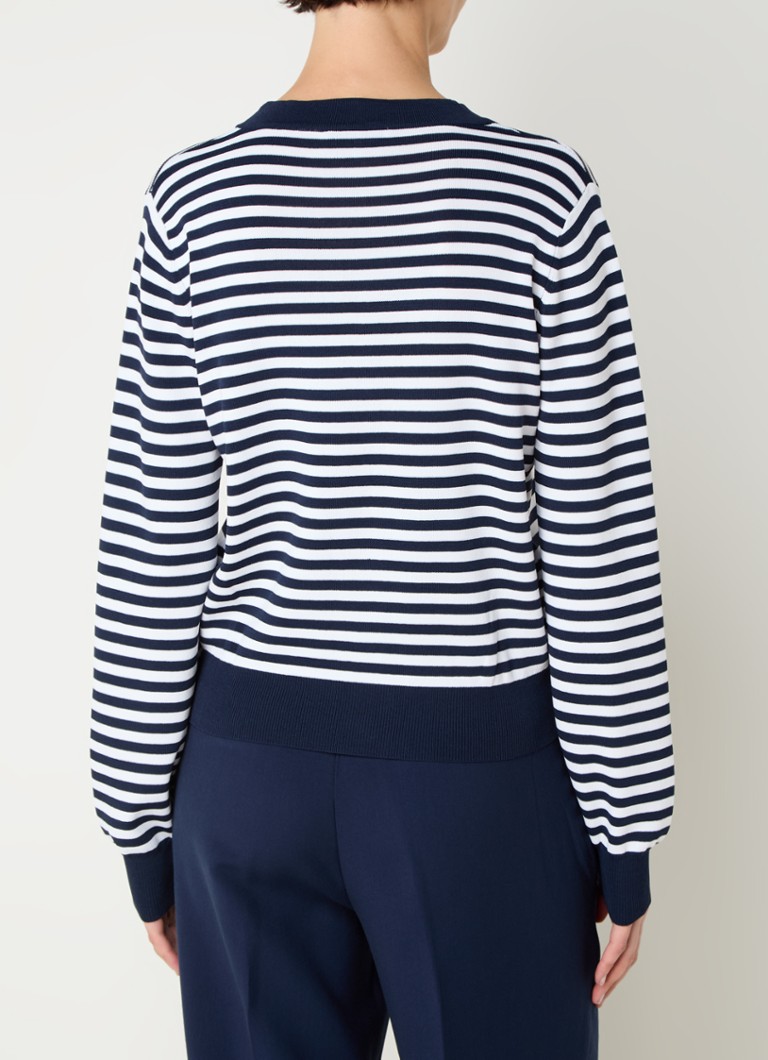 Cardigan Caroline di Fifth House a righe con logo stampato.