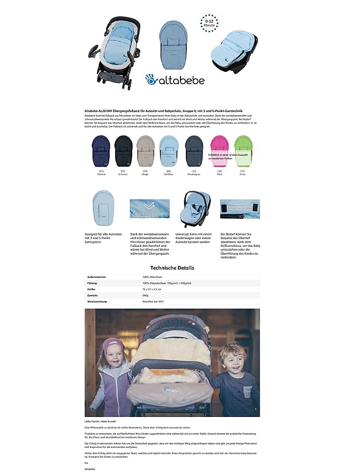 Altabebe Sommerfußsack Car Seat in Hellblau günstig kaufen onesize