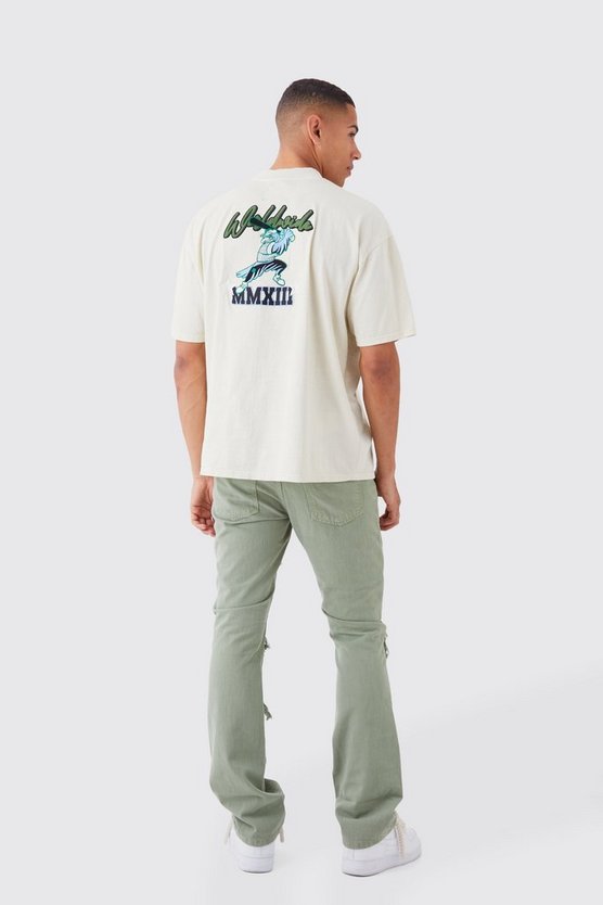 Gebleichte Slim-Fit Schlagjeans mit Rissen
