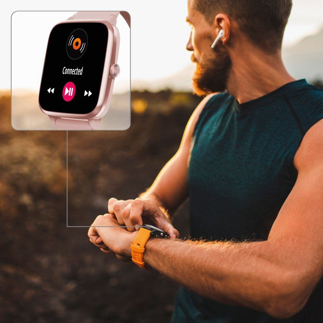 Hama Smartwatch, GPS, wasserdicht, Herzfrequenz, Kalorien, Schritte, Rosé Smartwatch (3,3 cm/1,3 Zoll), Tempo, Musiksteuerung, Nicht Stören Modus, Timer Wecker, Wetteranzeige