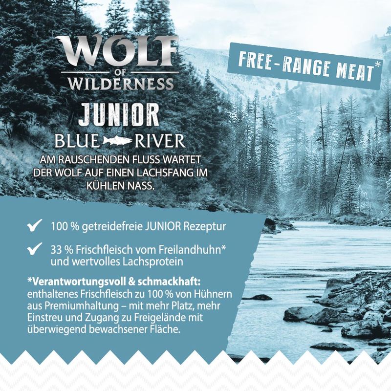 Wolf of Wilderness Junior 'Blue River' - Freilandhuhn & Lachs