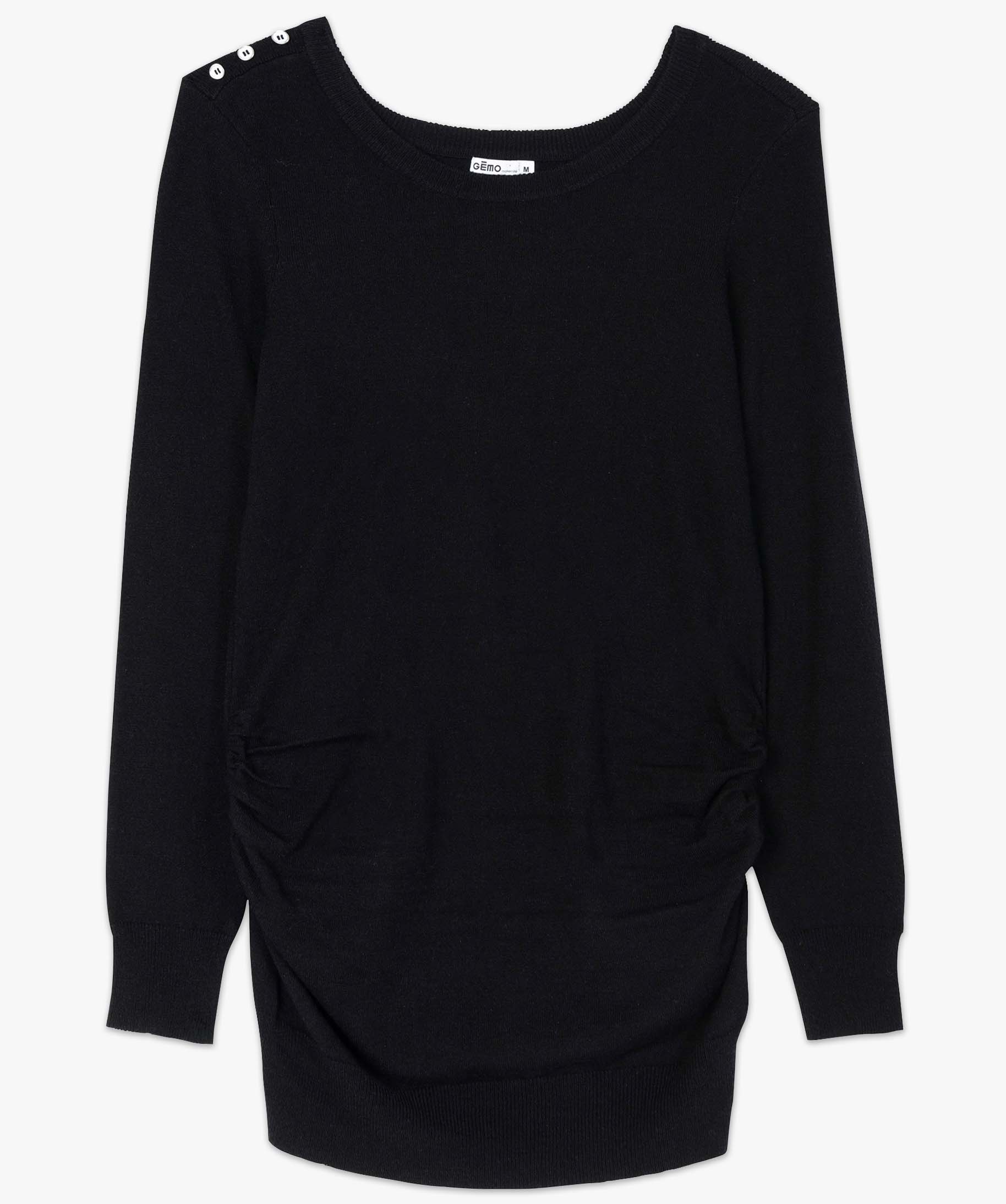 Pull de grossesse avec col rond et boutons sur l’épaule noir | GEMO