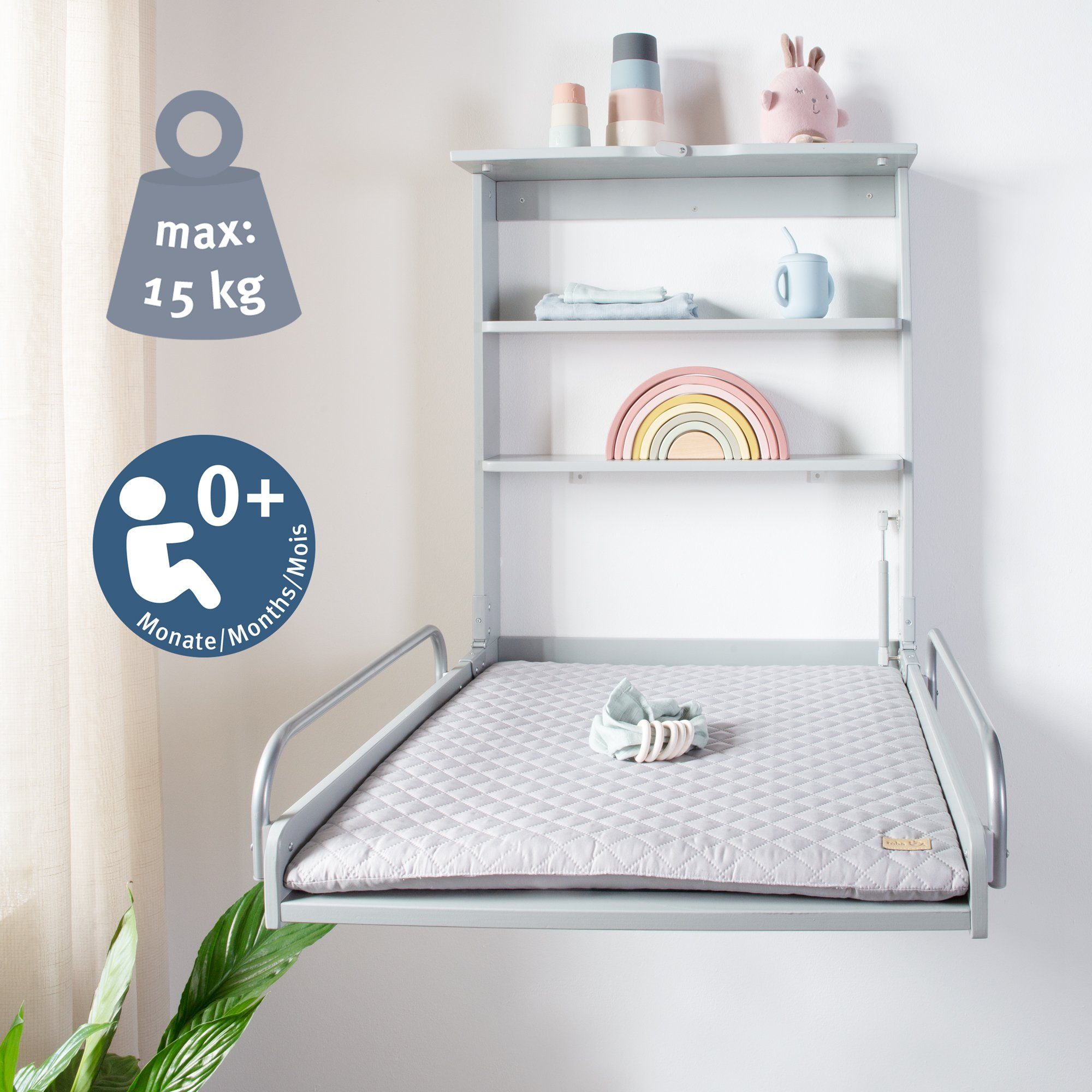 roba® Wickelregal roba Style, klappbares Wandwickelregal inkl. Wickelauflage, platzsparend