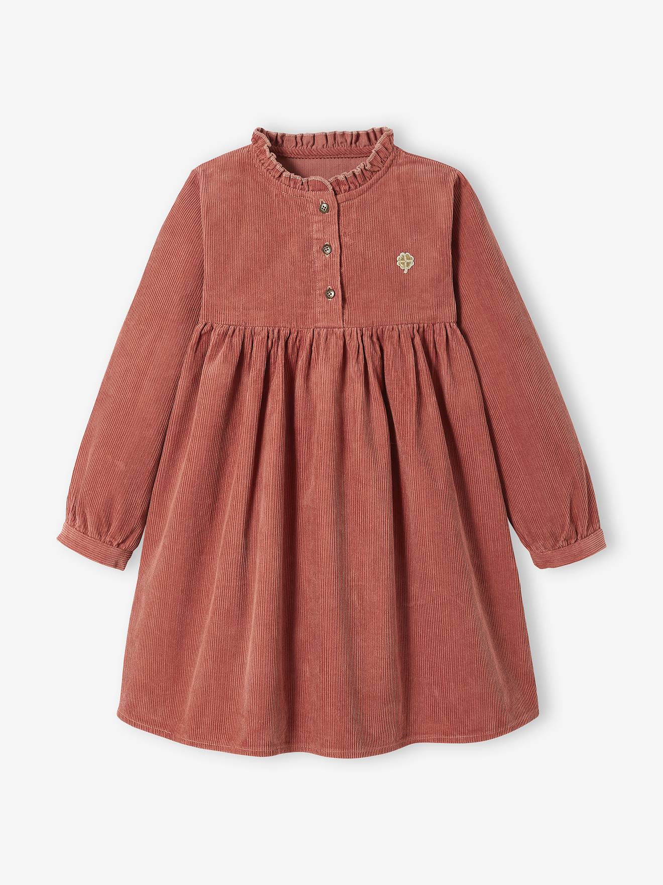 Vertbaudet Mädchen Cordkleid mit Rüschenkragen - schokolade