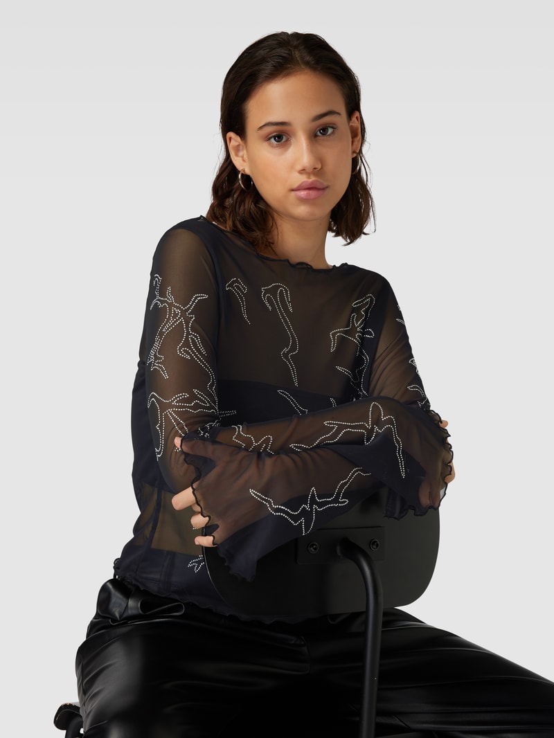 Longsleeve in transparentem Design Modell 'VIOLET' in schwarz