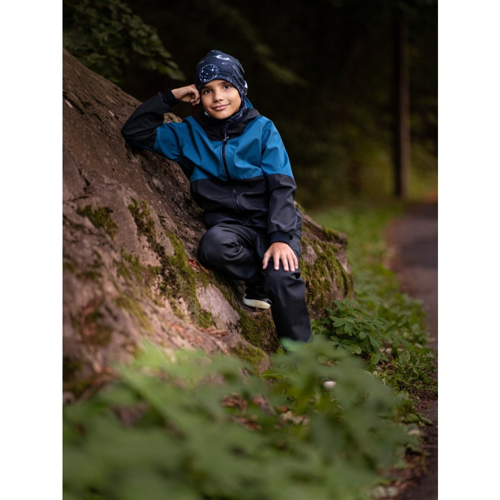 Unuo Kinder-Softshelljacke mit Fleece Schwarz, Kobalt