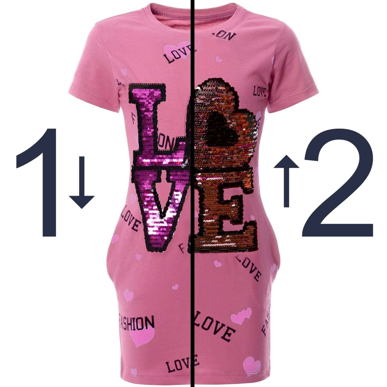 KMISSO Tunika Mädchen Longshirt Tunika mit LOVE Wende Pailletten (1-tlg) mit Wendepailletten