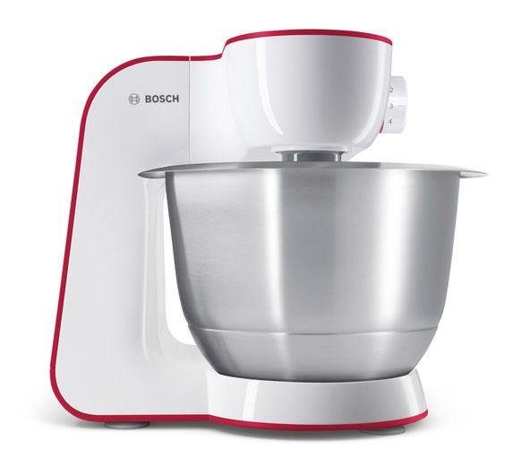 BOSCH Küchenmaschine StartLine MUM54R00, 900 W, 3,9 l Schüssel, 7 Arbeitsstufen, Knethaken, Schlagbesen, Rührbesen, weiß/rot