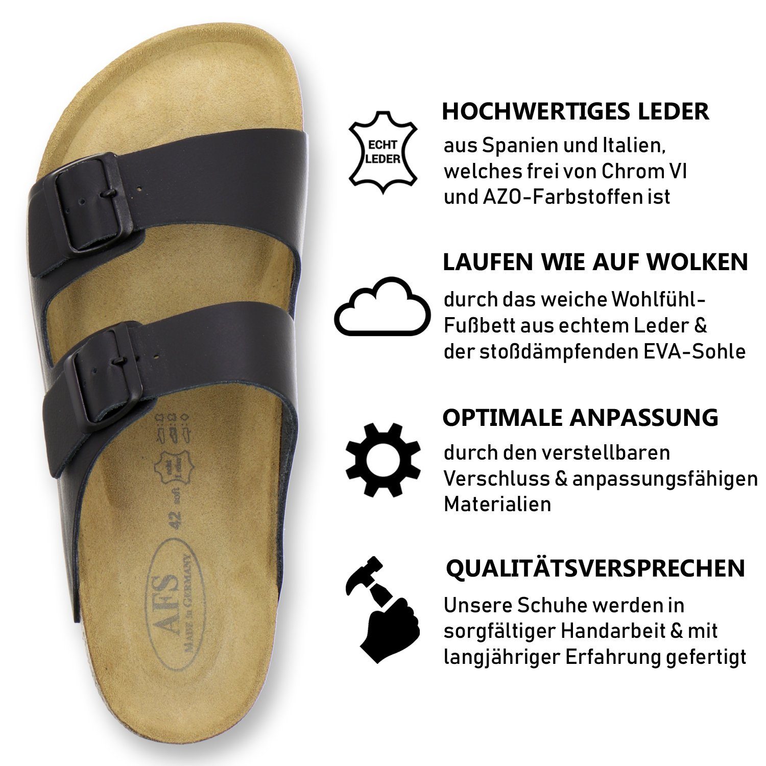 AFS-Schuhe 3100 Pantolette für Herren aus Leder mit Fußbett, Made in Germany