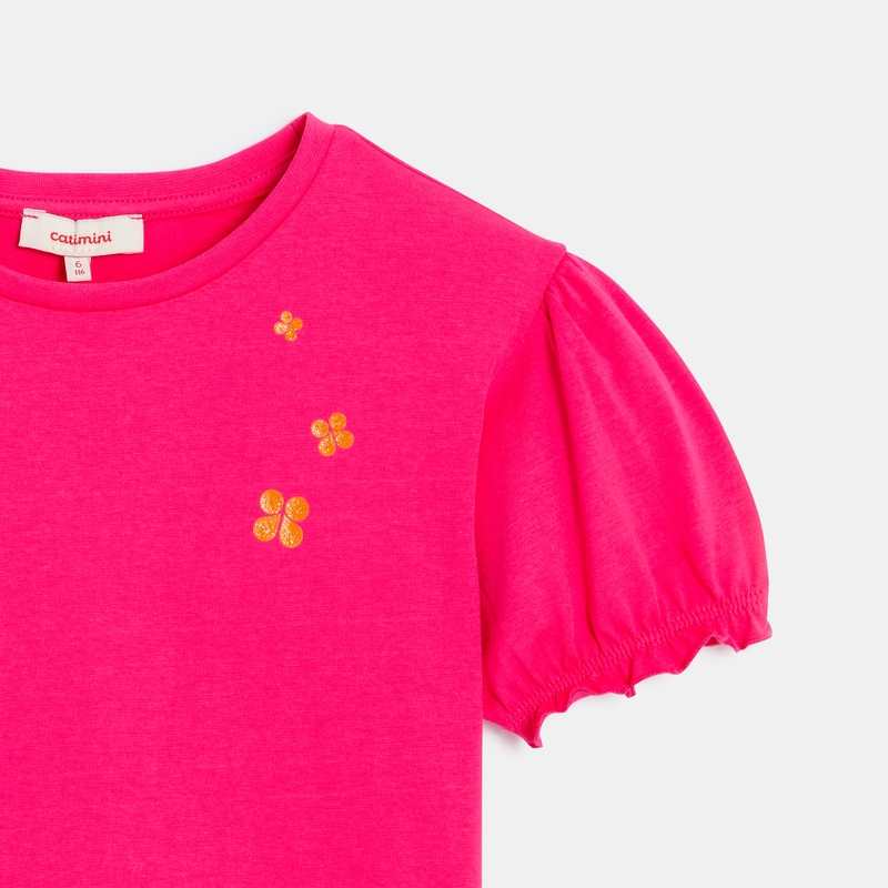 T-shirt fille rose en coton recyclé Catimini
