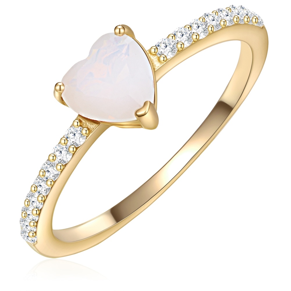 Glanzstücke München Bague en argent Coeur Argent sterling Pierre de lune (synth.) en Or jaune Bague