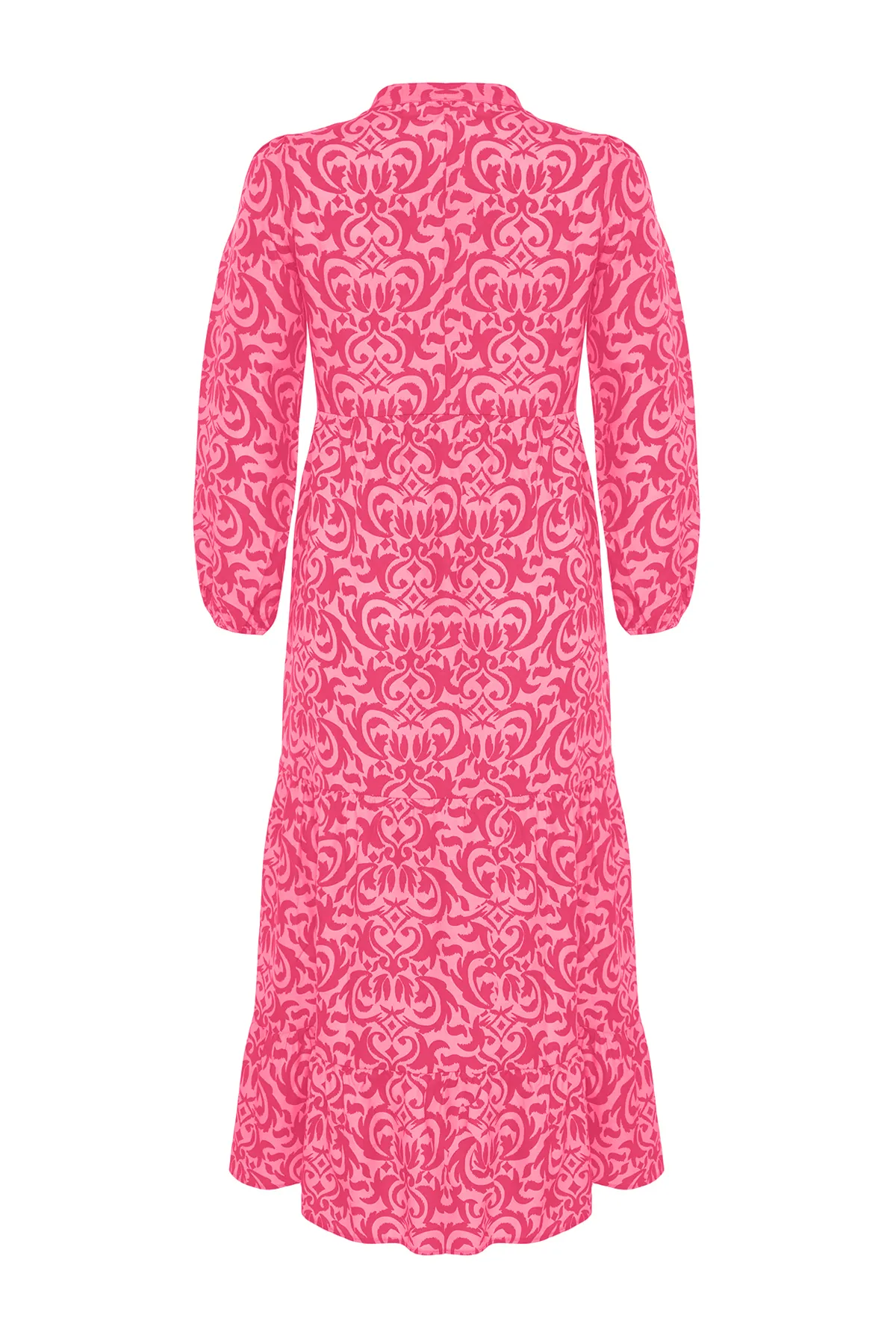 Trendyol Modest  Fuchsiafarbenes, gemustertes Kleid aus gewebter Baumwolle mit halber Knopfleiste und weiter Passform TCTSS23EB00222