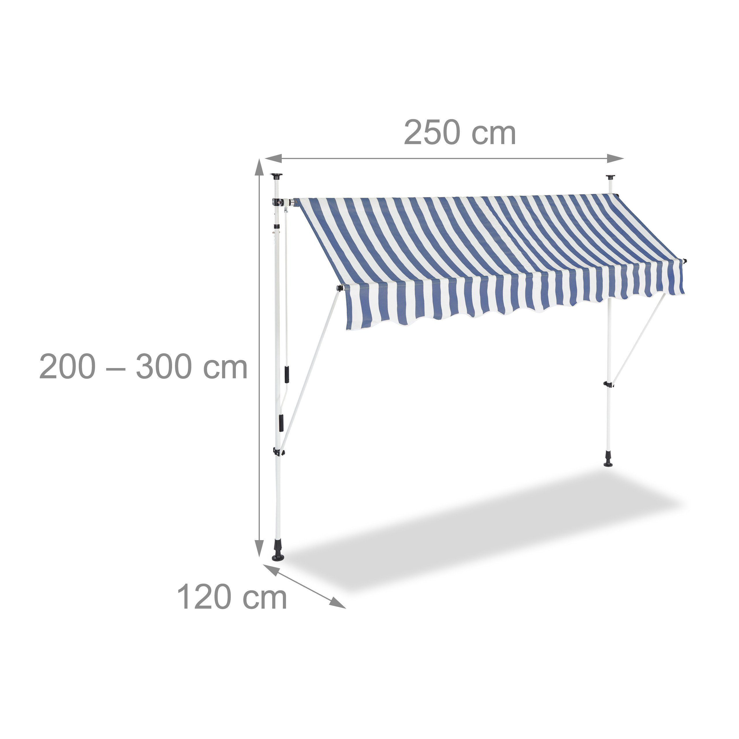relaxdays Klemmmarkise Klemmmarkise blau weiß 250 x 120 cm