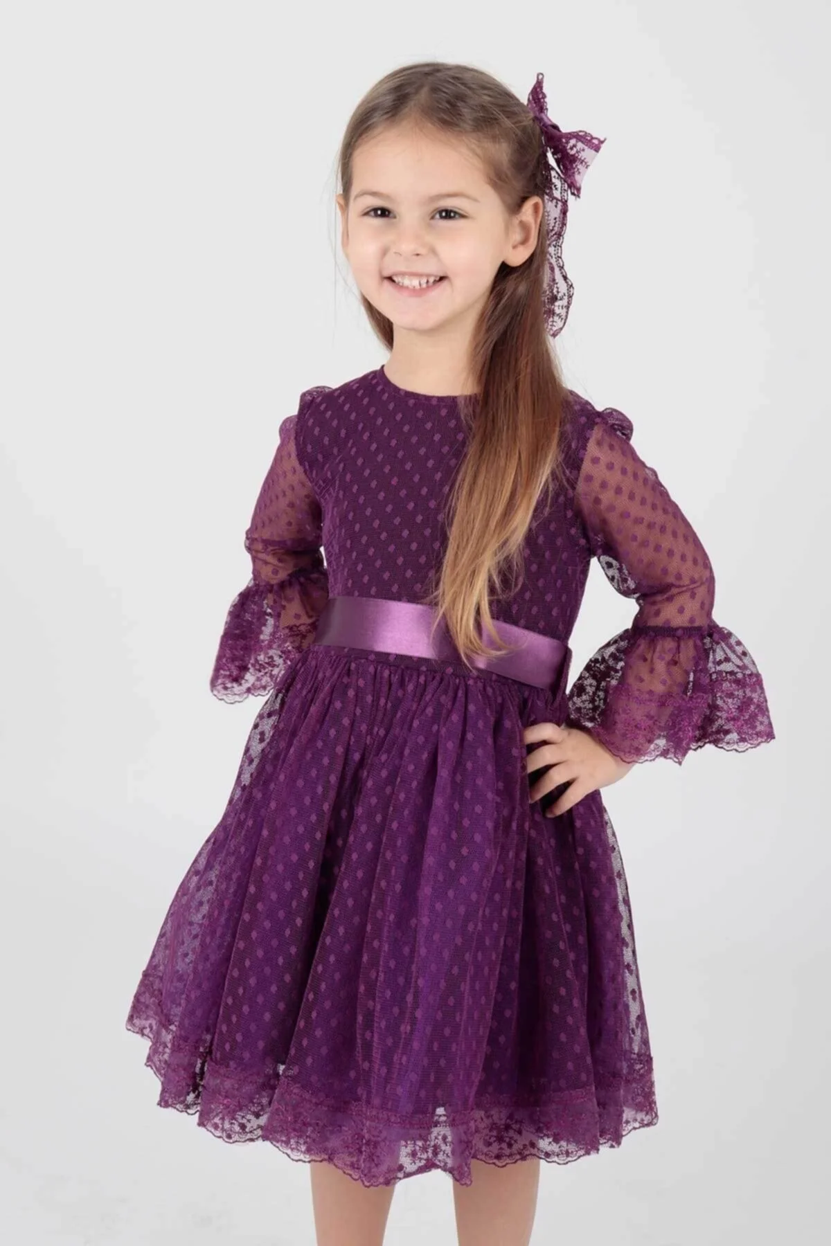 AHENGİM  Trendiges Abendkleid für Mädchen mit Schnalle und Tüllspitze Ak2209