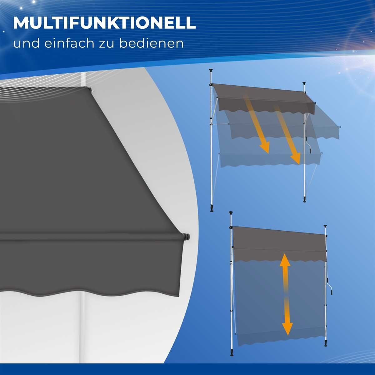 tillvex Klemmmarkise Balkonmarkise ohne Bohren, Markise mit Handkurbel & höhenverstellbar Sonnenschutz UV-beständig & wasserdicht