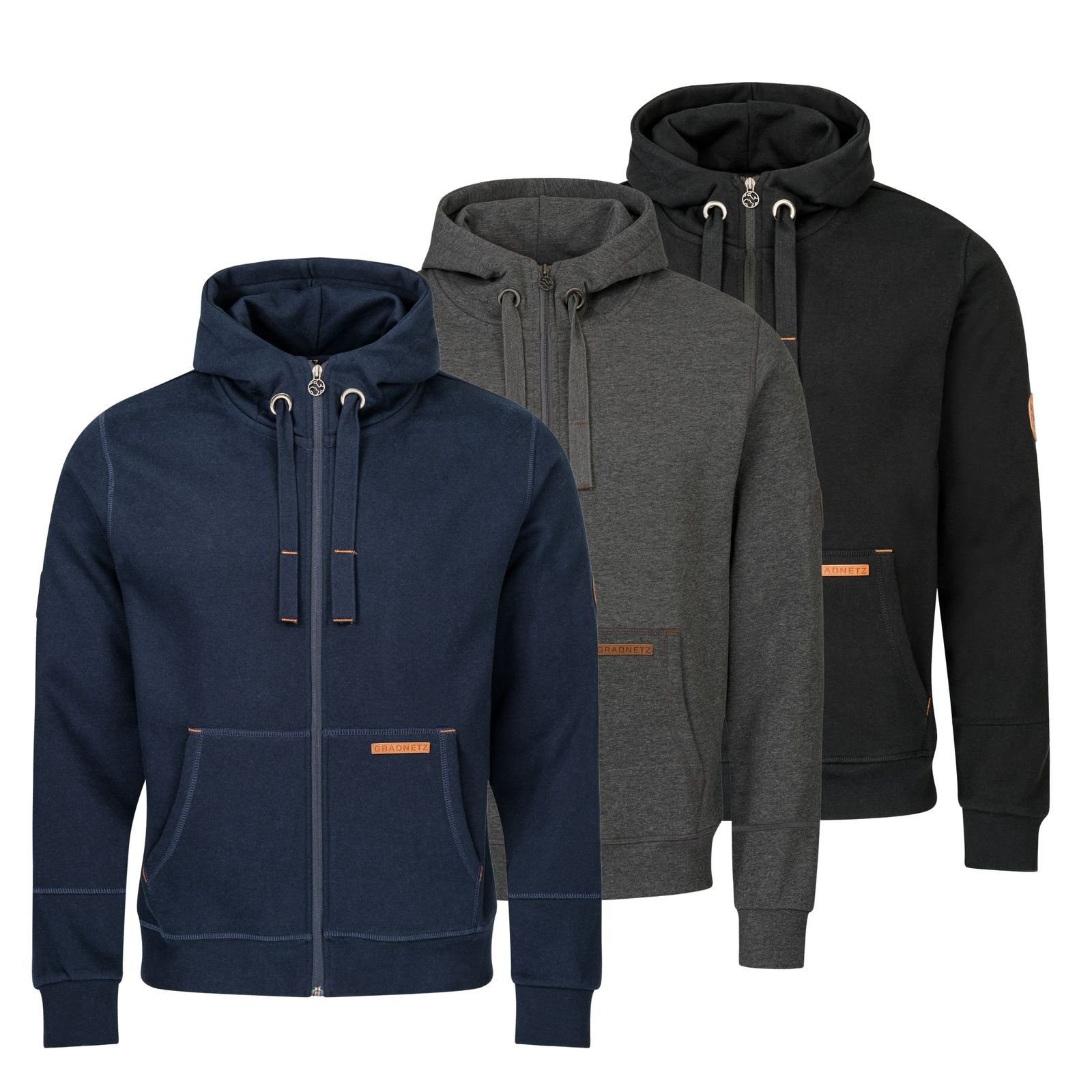 Gradnetz Sweatjacke Herren Hoody Bio Baumwolle (1-tlg) kuscheliger bequemer Tragekomfort mit Kapuze, Bio-Baumwolle