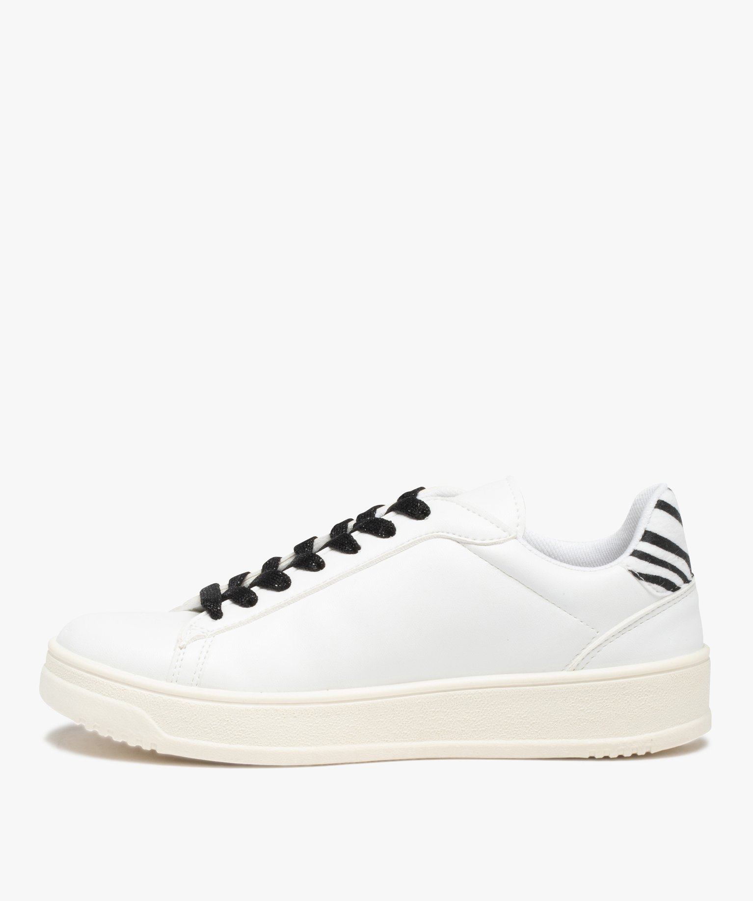 Baskets femme unies avec contrefort zébré blanc | GEMO
