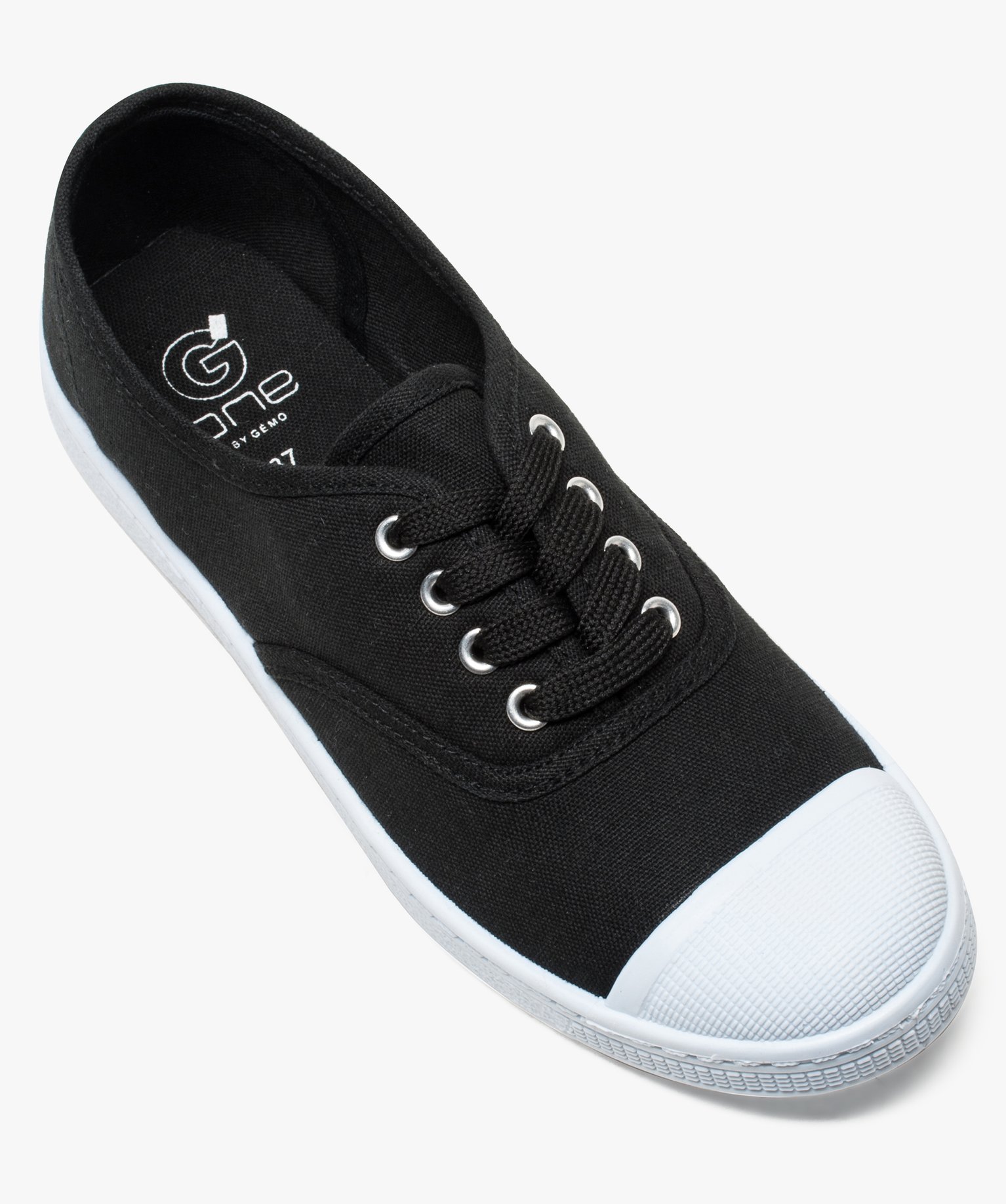 Baskets femme en toile avec lacets et bout renforcé noir | GEMO