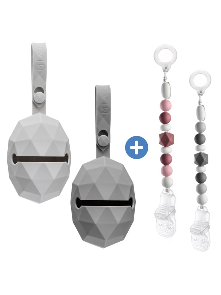 MiaMia 4-tlg. Schnuller-Zubehör-Set in grau,rosa günstig kaufen onesize