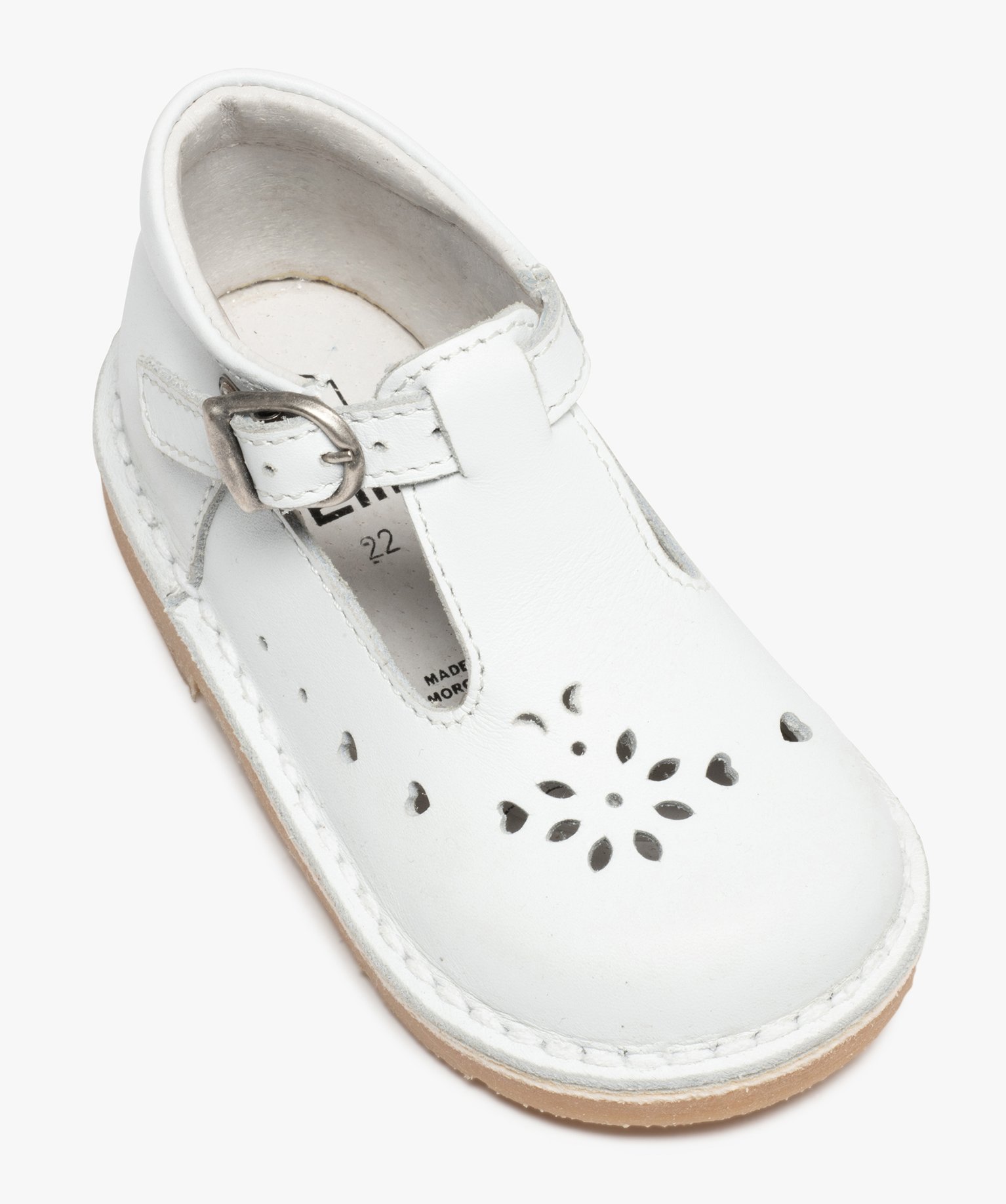 Babies bébé fille dessus cuir uni motifs perforés blanc | GEMO