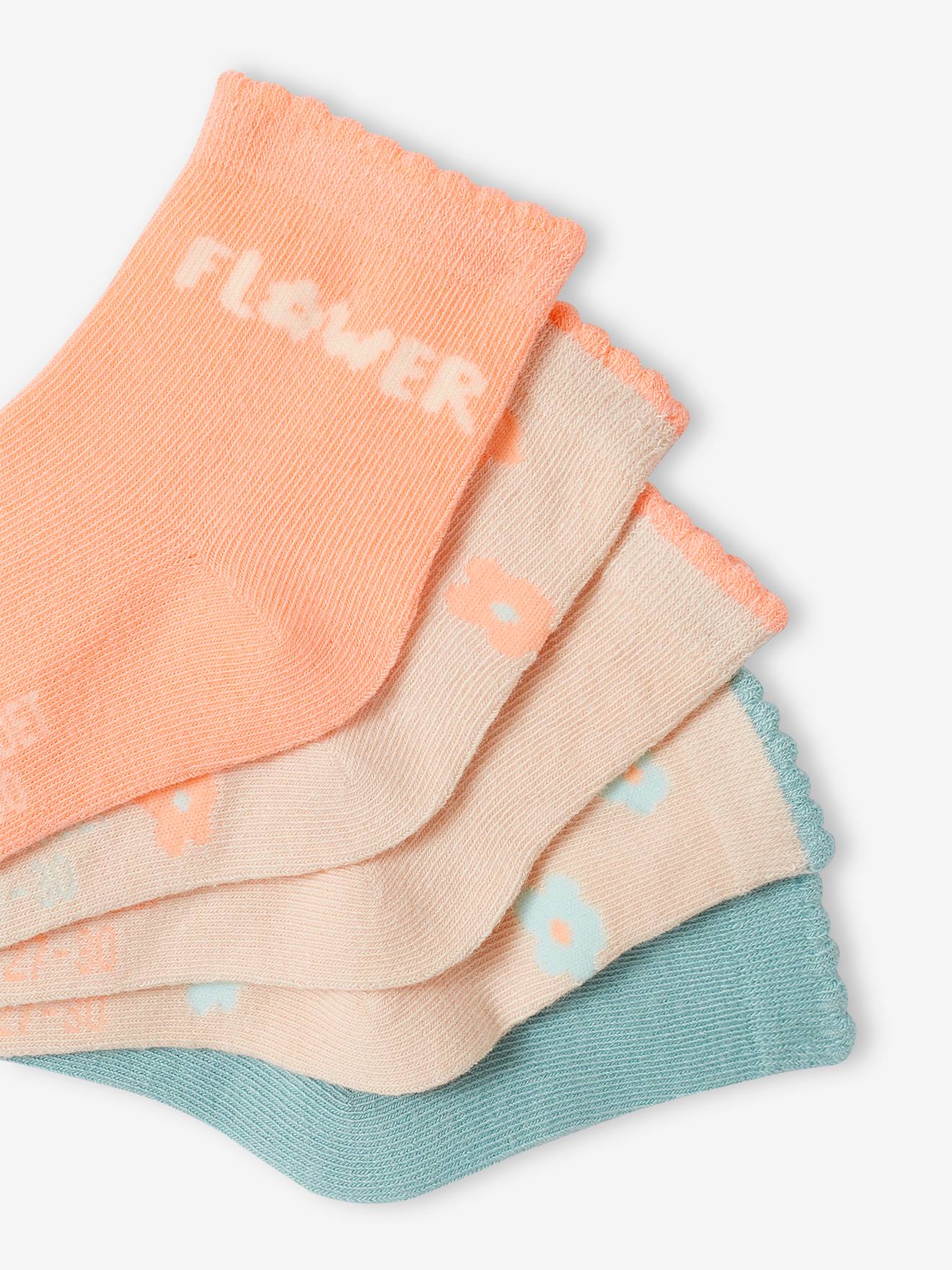 Vertbaudet 5er-Pack Mädchen Socken mit Blumen Oeko-Tex - pfirsich