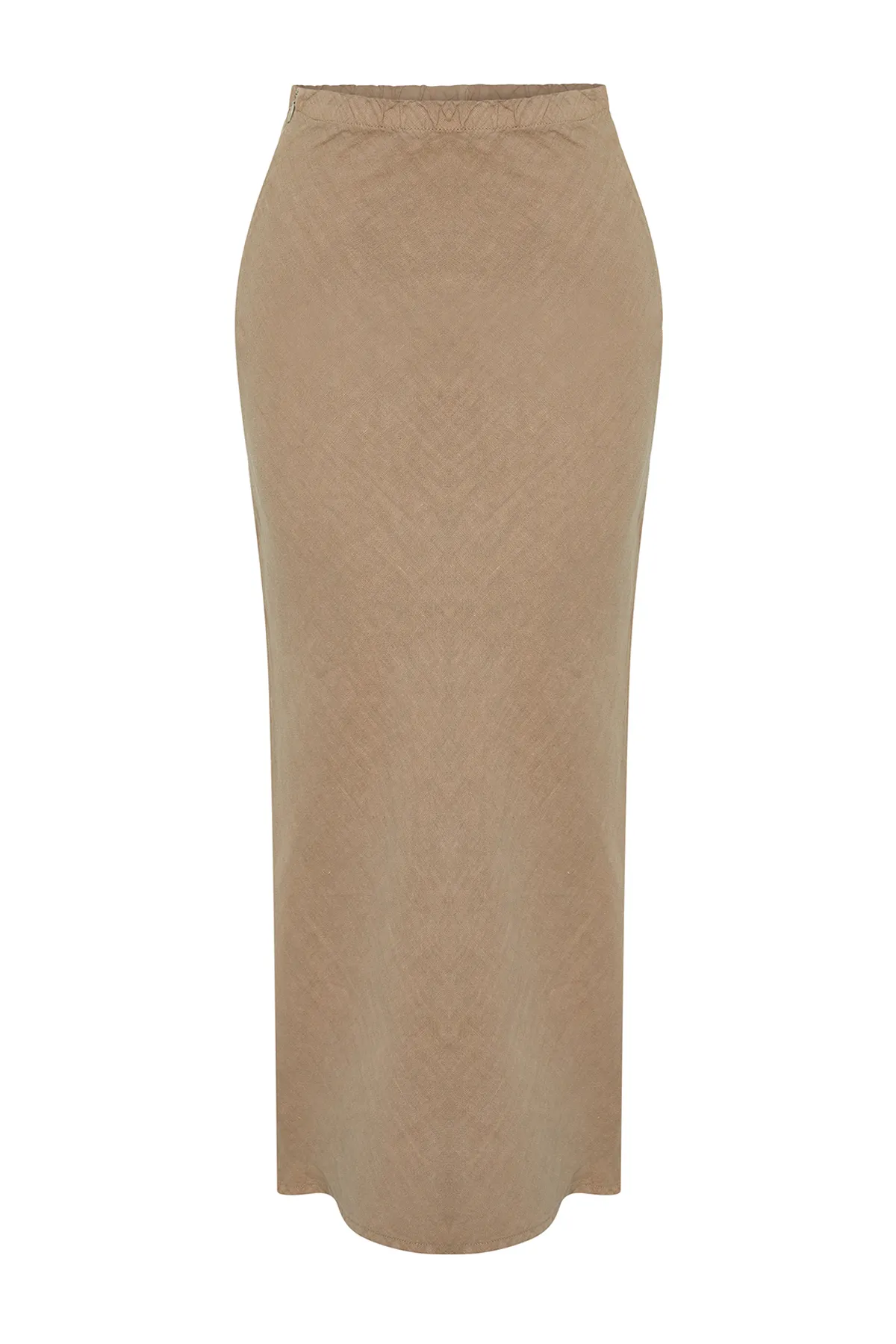 Trendyol Collection  Nerzfarbener Midirock aus 100 % Leinen mit hoher Taille und elastischem Bund TWOSS24ET00152