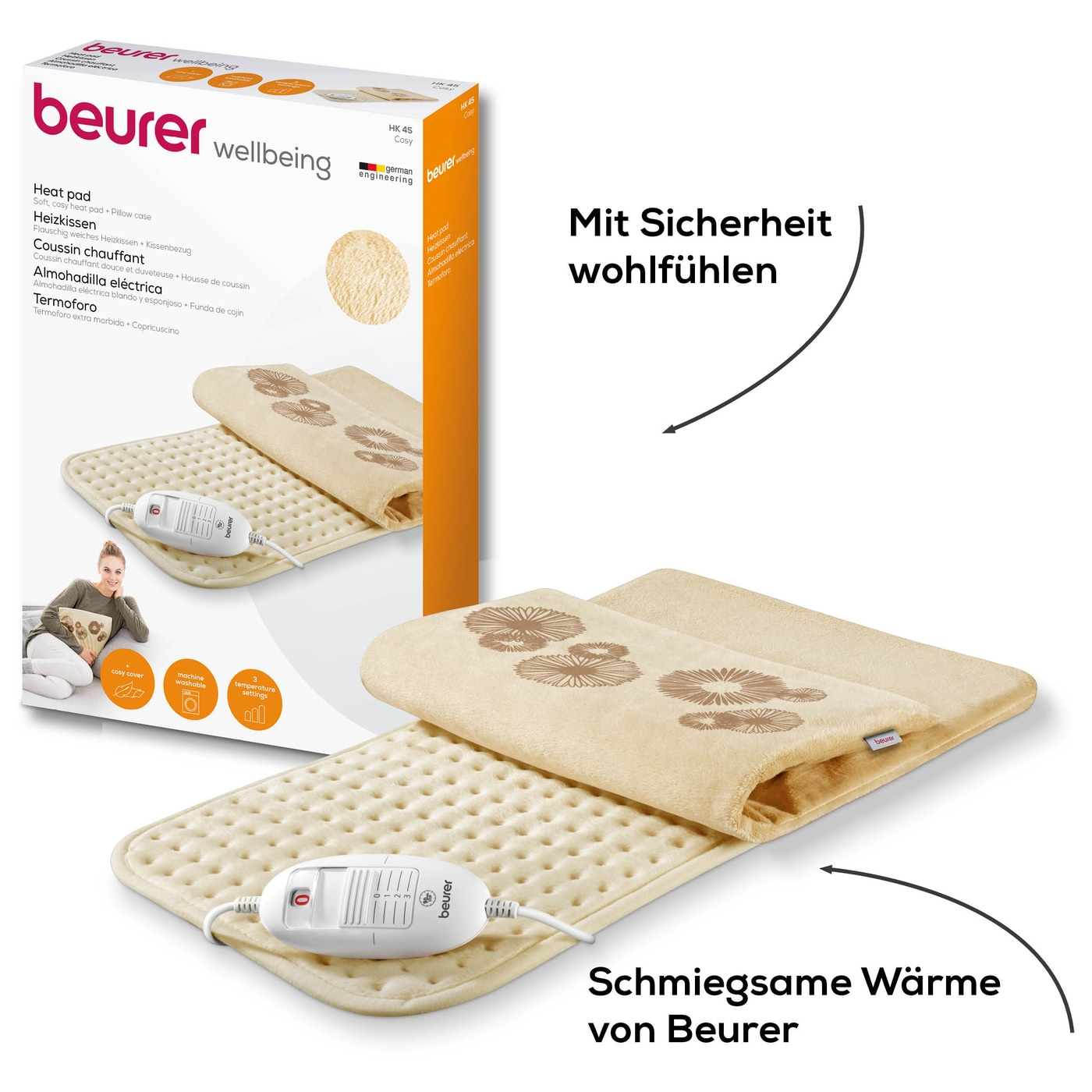 Beurer Heizkissen HK 45 Cosy-XXL Heizkissen mit abnehmbaren Flauschfaserbezug & 3 Wärmestufen