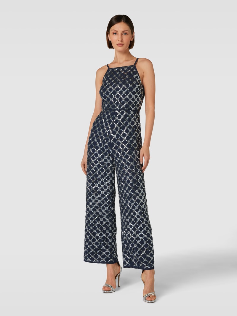 Jumpsuit mit Strasssteinbesatz in marineblau