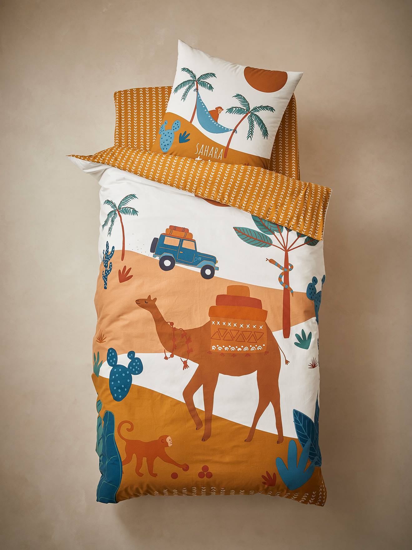 Vertbaudet Kinder Bettwäsche-Set WILD SAHARA Oeko-Tex - hellbraun/mehrfarbig