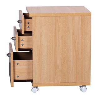 Wohnling Rollcontainer Buche 40 x 60 cm mit 3 Schubladen und Rollen