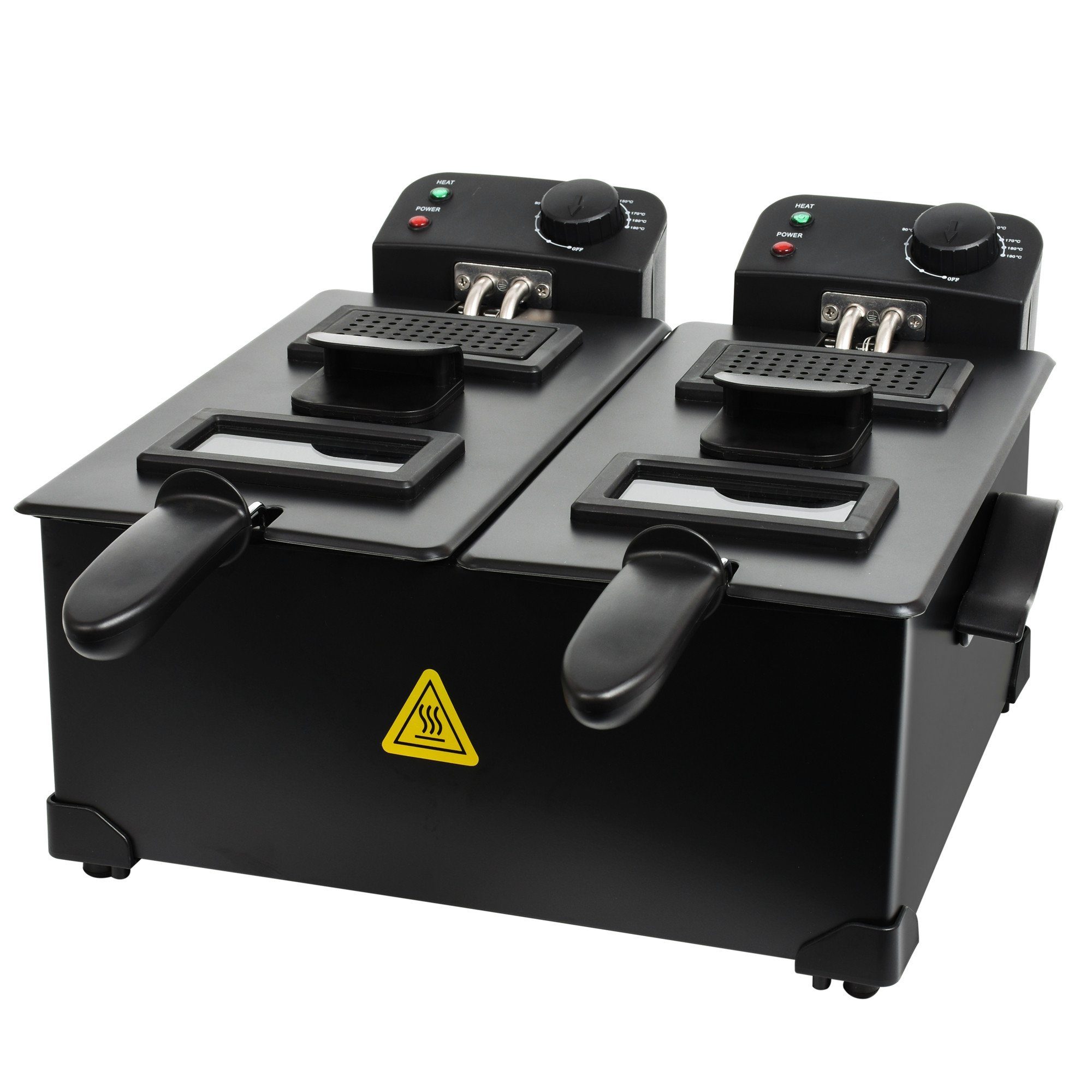 TurboTronic by Z-Line Kaltzonenfritteuse mit herausnehmbaren Öl-Behälter (spülmaschinenfest), 0-190°C, 2x 3L, 3600 W, schwarz/Edelstahl, Doppel Fritteuse