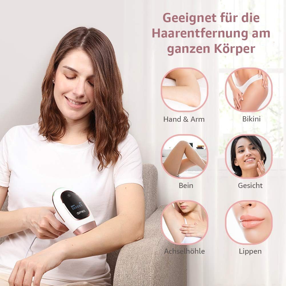 YOHOOLYO IPL-Haarentferner Laser für Körper mit 500.000 Blitzen, Mit 5 Einstellbaren Stufen, IPL Haarentferner mit 500.000 Blitzen Lichtimpulse, 2 Modi, LCD-Anzeige und Zubehör., Verzögern Sie das Haarwachstum von der Wurzel.