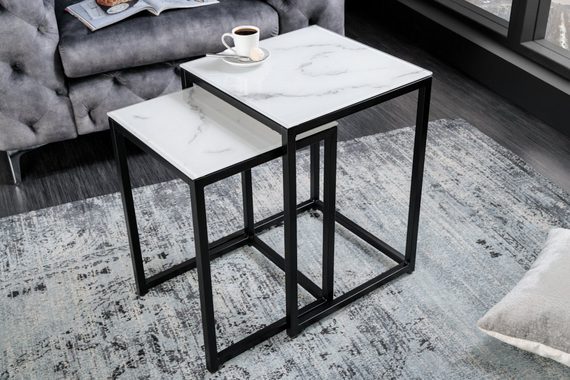 riess-ambiente Beistelltisch ELEGANCE 40cm weiß / schwarz (Set, 2-St), Wohnzimmer · Kristallglas · Metall · eckig · Marmor-Dekor · Barock